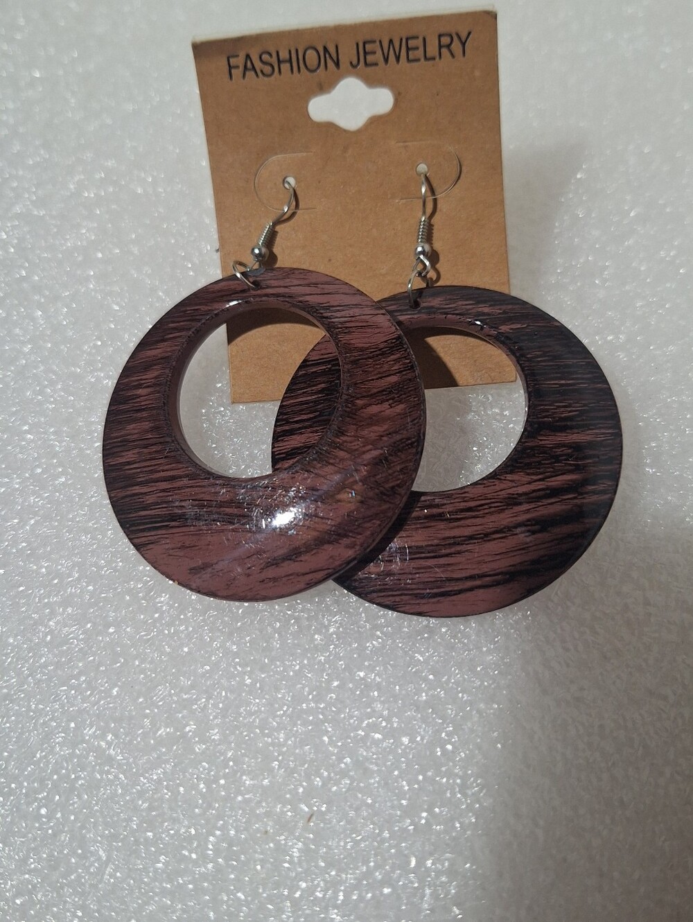 Fashion Jewelry Dark Brown Wood-Effect Open Circle Earrings